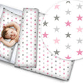 2pc Baby Filled Bedding Set Duvet Pillow 100% Cotton For Cotbed 135x100cm Grey Pink Stars