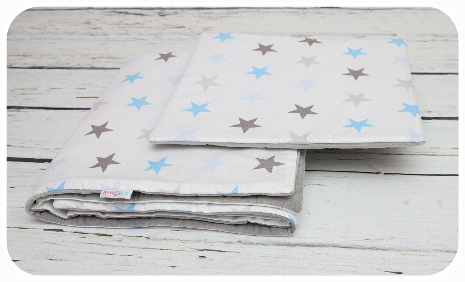 VELVET BLANKET+PILLOW SET LUXURY BABY INFANT NURSERY WARM 75X100 Grey Blue Stars