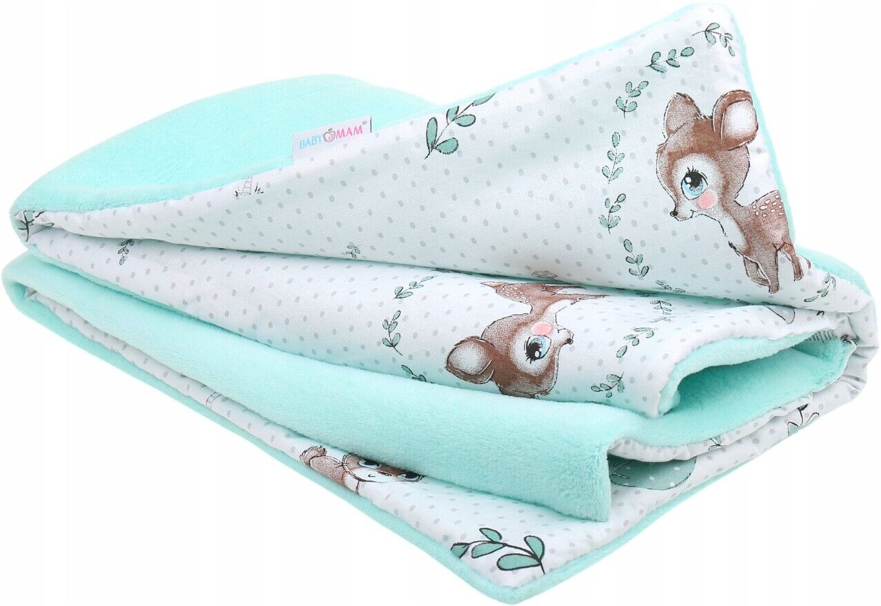 Baby Blanket Reversible Light & Soft Double Sided 75x50cm Mint/Fairy-Tale Forest