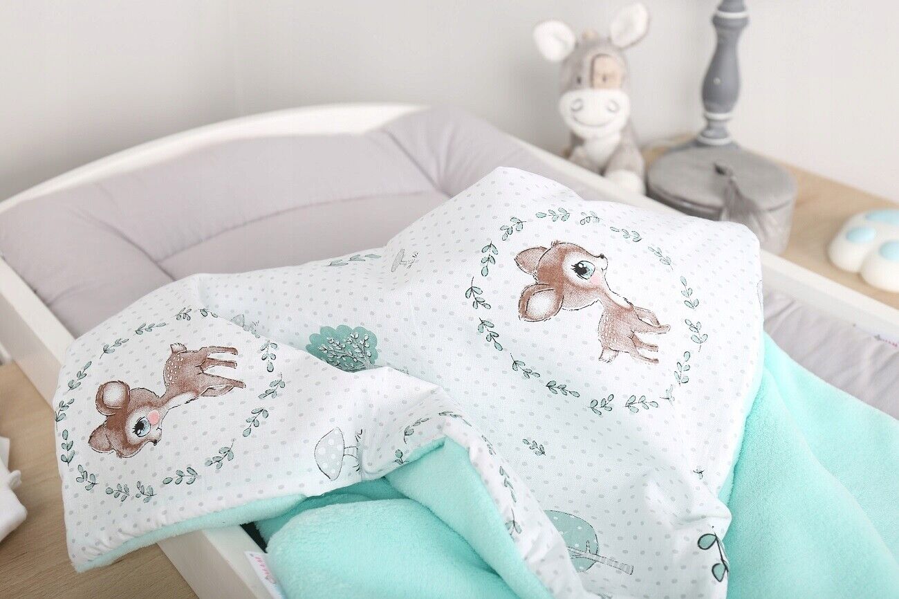 Baby Blanket Reversible Light & Soft Double Sided 75x50cm Mint/Fairy-Tale Forest