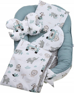 Baby 6pc Double-sided Soft Cocoon Infant Sleep Nest Bed Cushion SAGE/On Safari - MyHappy Baby