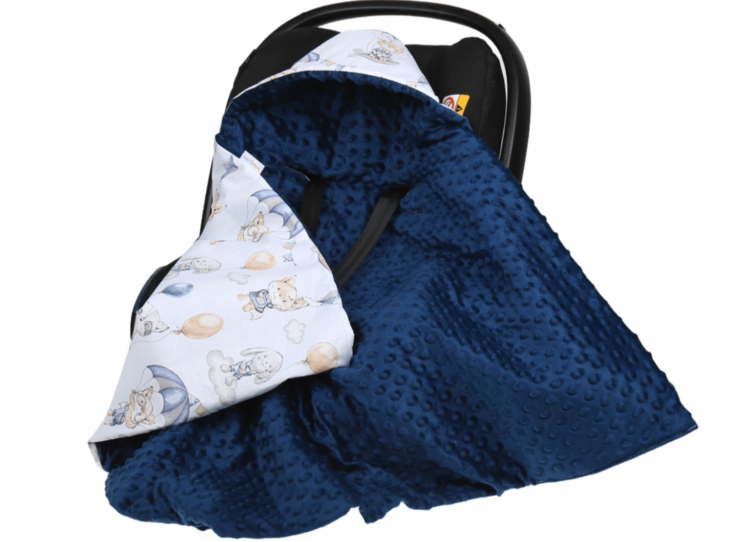 Baby Car Seat Hooded Blanket Double-sided Swaddle Wrap NAVY/ Walk in the clouds