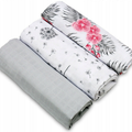 BABY MUSLIN NAPPIES CLOTH DIAPER 100% COTTON 3-PACK COLOURFUL 70x80cm Orchids