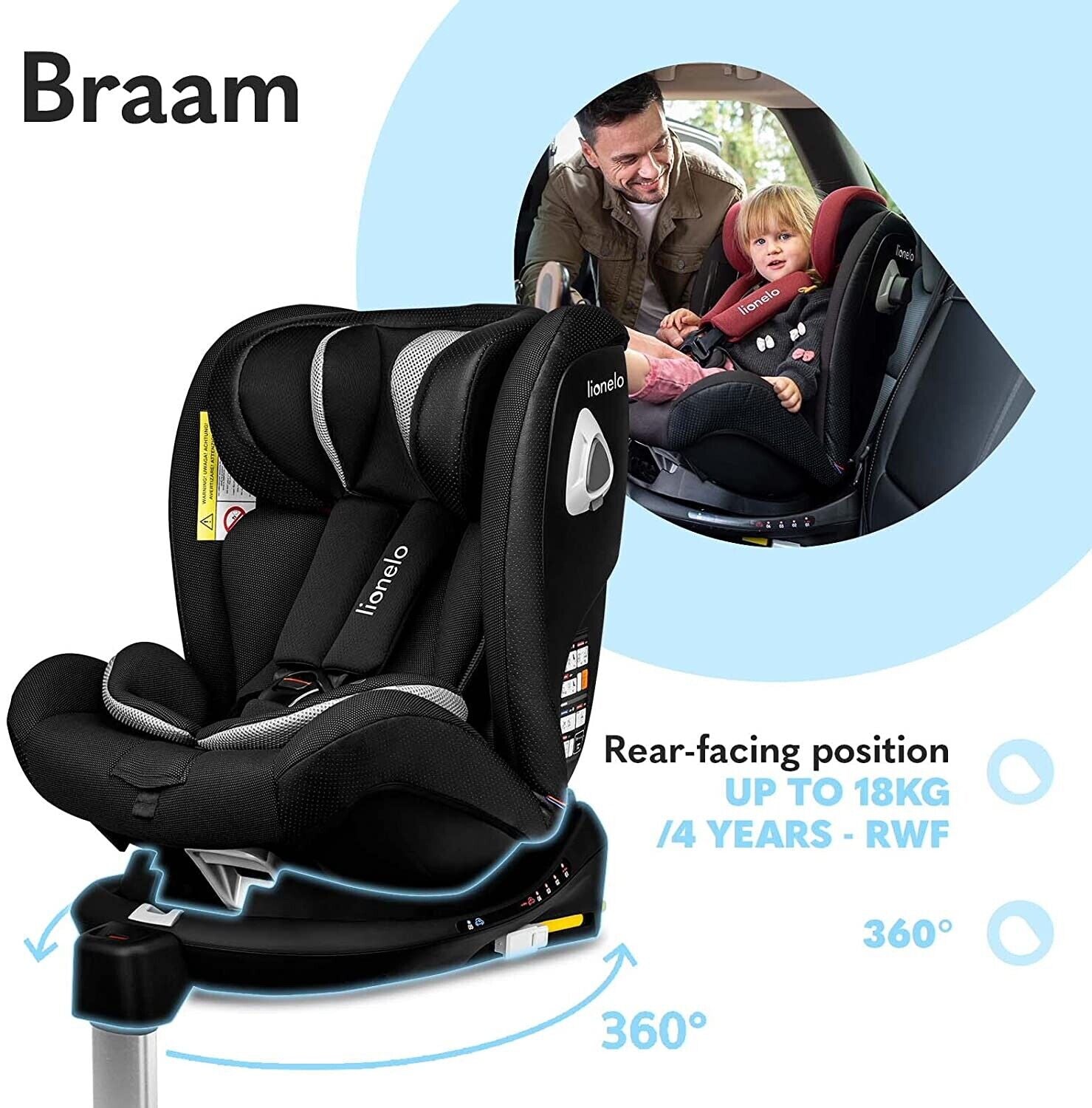 Lionelo Braam Carbon black Baby Child Toddler Safety Car Seat  ISOFIX 0-36 kg