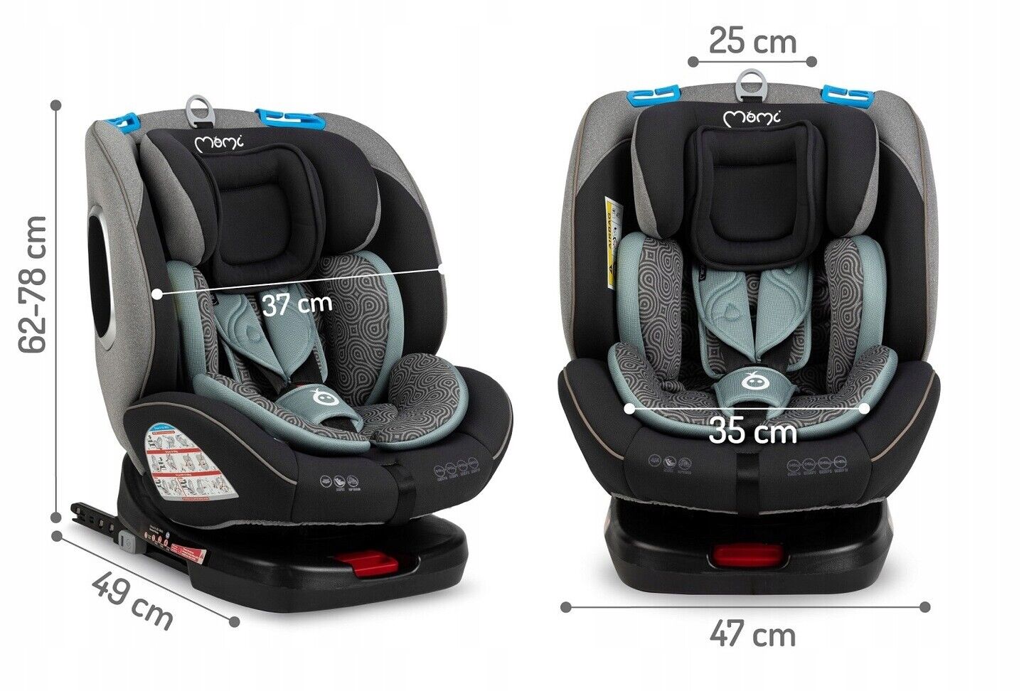 MoMi TORDI Turquoise Car Seat Child Baby Swivel Base Isofix 360° Booster 0-36Kg