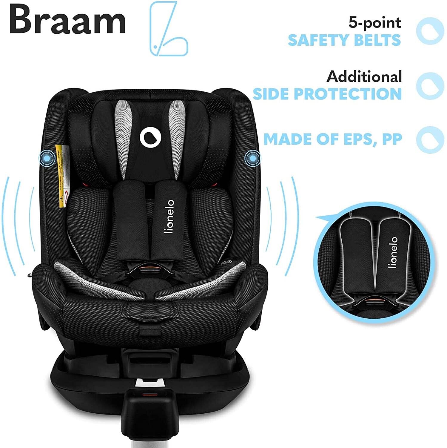 Lionelo Braam Carbon black Baby Child Toddler Safety Car Seat  ISOFIX 0-36 kg