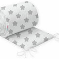 Baby Badded Bumper Big Grey Stars On White 180cm fit Cot 100% Cotton