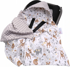 Baby Car Seat Deer and Friends Hooded Blanket Double-sided Snuggle Swaddle Wrap - MyHappy Baby