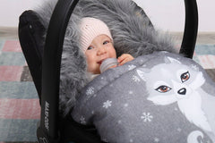 Baby Wolf/Grey Footmuff Collar Stroller Pushchair Sleeping Bag Husky Warm - MyHappy Baby