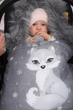 Baby Wolf/Grey Footmuff Collar Stroller Pushchair Sleeping Bag Husky Warm - MyHappy Baby