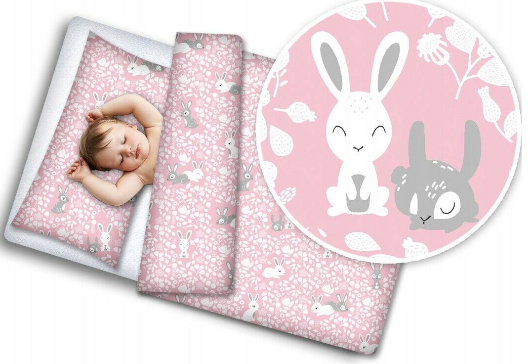 3PC Bunny Pink Bedding Set Cotton Bumper All-Round Fit Cot 120x60