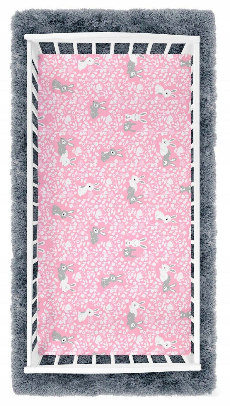 Bunny Pink 100% Cotton Baby Bed Fitted Sheet Printed Design Fit Cot 120x60cm