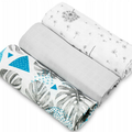 MUSLIN NAPPIES DIAPER 100% COTTON 3-PACK COLOURFUL 70x80cm Figures in Leaves