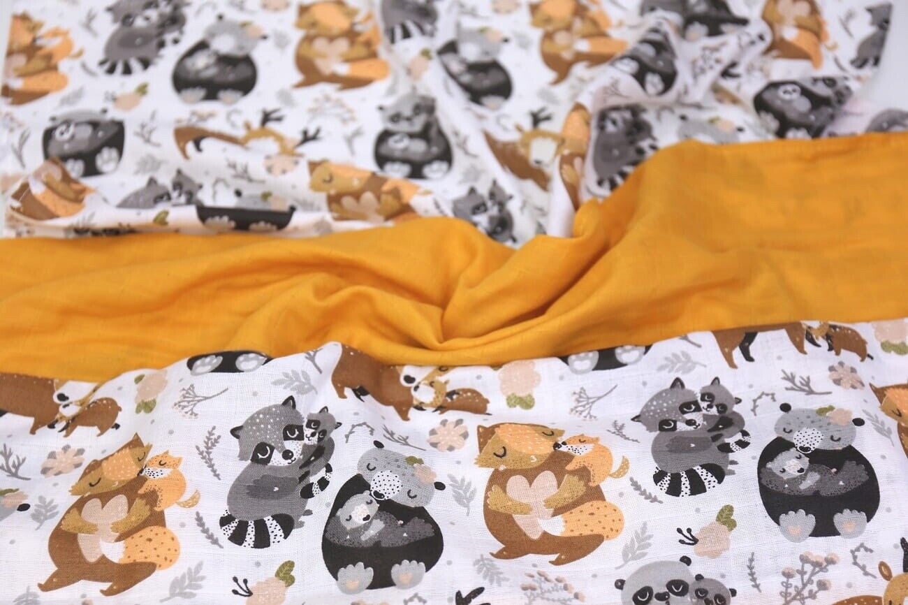 Baby Muslin Nappies Cloth Diaper Cotton 3-PACK Colourful 70x70cm Raccoon