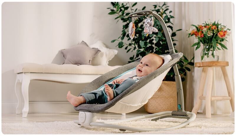 Lionelo Pascal Grey Scandi Baby Bouncer Rocking Compact Chair Music &  Vibration