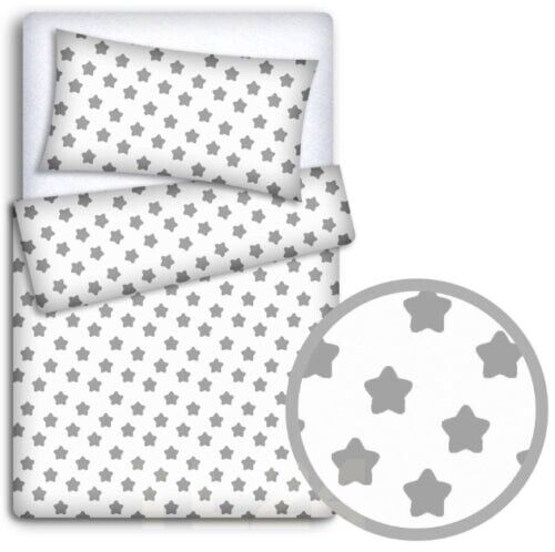 Baby 3pc Big grey stars Bedding Set Cotton All-round Straight Bumper Cot 120x60