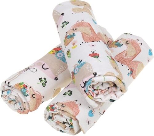 Baby Muslin Nappies Cloth Diaper Cotton Colourful 3-PACK 70x70cm Sweet Animals