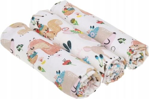 Baby Muslin Nappies Cloth Diaper Cotton Colourful 3-PACK 70x70cm Sweet Animals