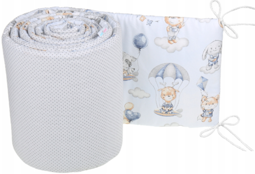 Padded Bumper 180cm fit Cot 120x60cm 100% Cotton Baby Nursery Walk In The Clouds/Grey Dots