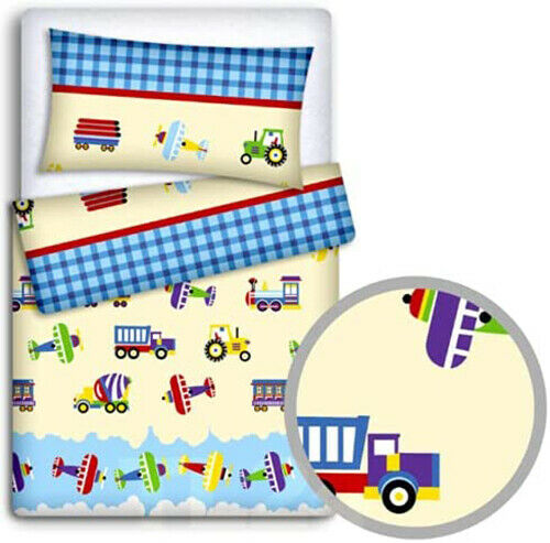 10Pc Bedding Set Trucks Cotton Bumper Pillow Duvet Sheet Fit Cot 120x60