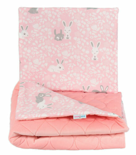 VELVET BLANKET + PILLOW SET LUXURY BABY INFANT NURSERY WARM 75X100 BUNNY PINK