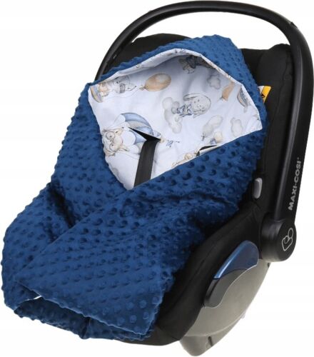 Baby Car Seat Hooded Blanket Double-sided Swaddle Wrap NAVY/ Walk in the clouds