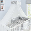 BABY 14PC BEDDING SET COTTON PILLOW DUVET BUMPER FIT COT 120x60 Big white on grey