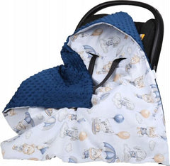 Baby Car Seat Hooded Blanket Double-sided Swaddle Wrap NAVY/ Walk In The Clouds - MyHappy Baby