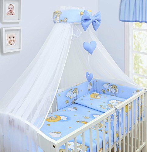 10Pc Bedding Set Cotton Ladder Blue Bumper Pillow Duvet Sheet Fit Cot 120x60cm
