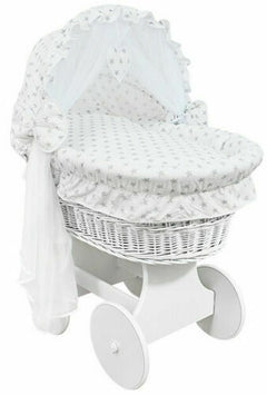 Baby Full Bedding Set With Hood To Fit Wicker Moses Basket Cotton Small Grey Stars - MyHappy Baby