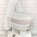Full Bedding Set With Canopy To Fit Wicker Moses Basket Small Stars With White- Dimple Grey