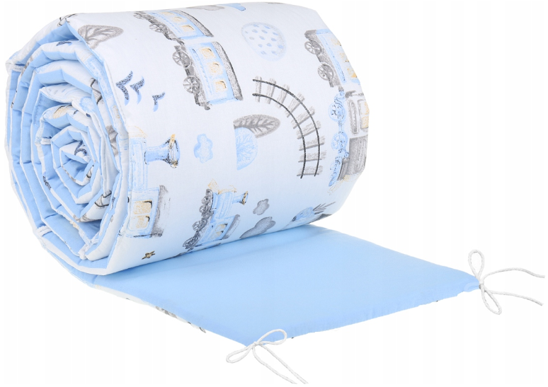 Padded Bumper 180cm fit Cot 120x60cm 100% Cotton Baby Nursery Bedding Bed Locomotive/Blue