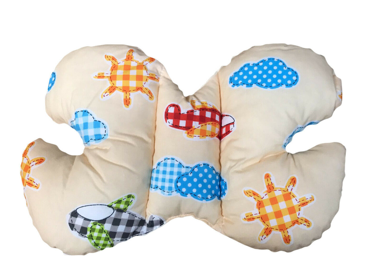 Butterfly Dimple Pillow Baby head and neck support Cream - Planes Cream